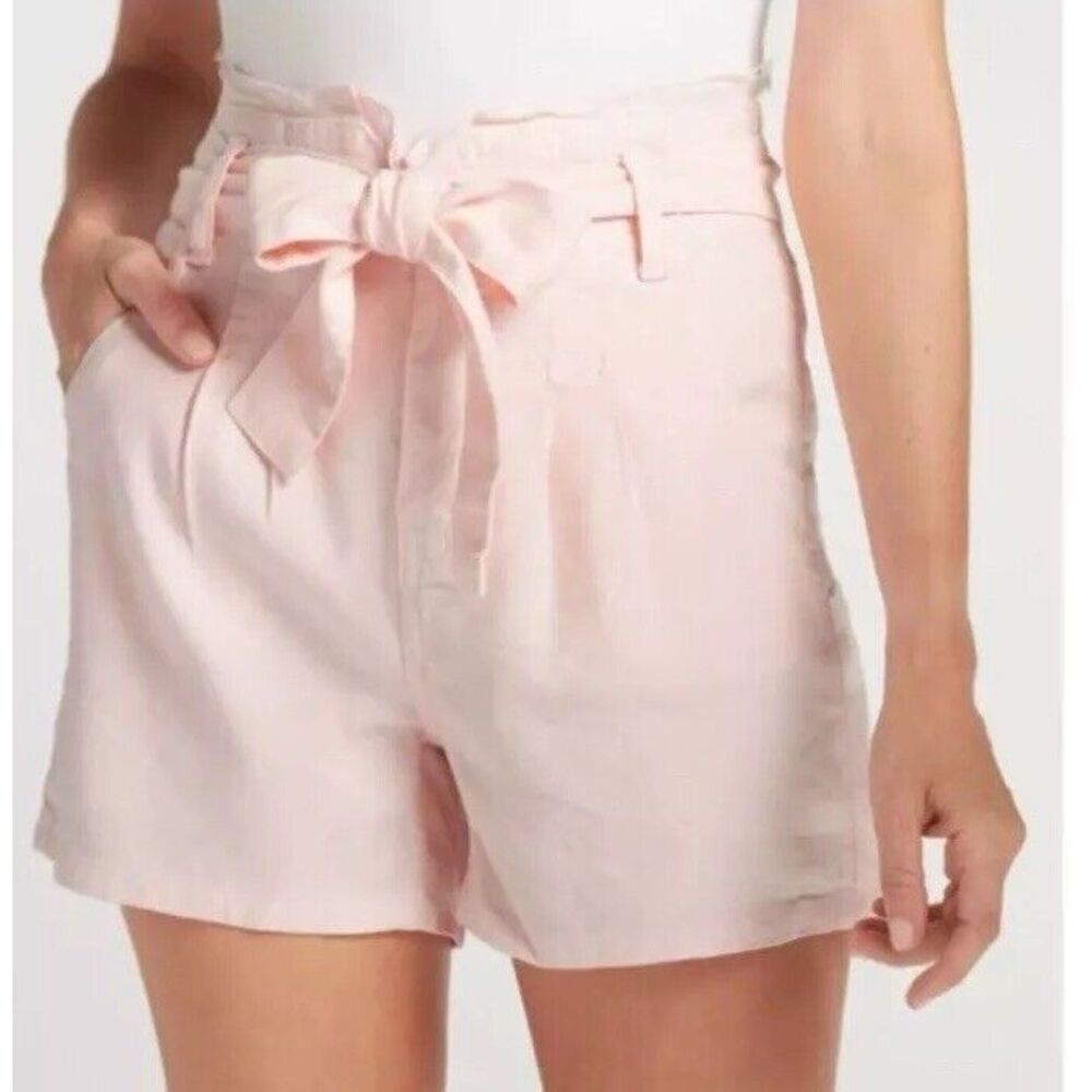 NWT HUDSON Linen-Blend Paperbag Shorts Sz 24 in Pearl Blush Pink $145‎